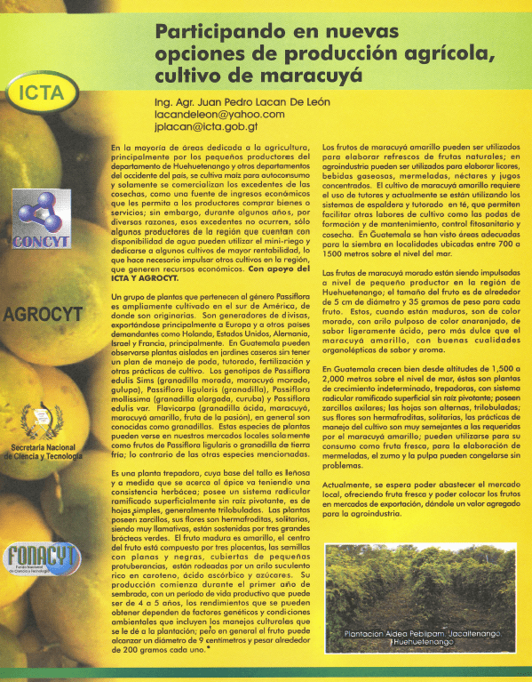 ICTA y AGROCYT cultivo de maracuyá